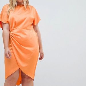 ASOS DESIGN Curve Wrap Skirt Midi Dress in Satin